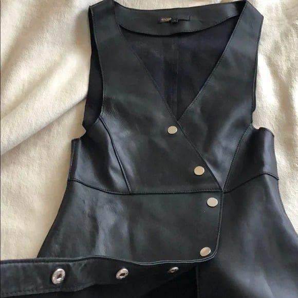 Maje Rajani V-neck Leather Dress Size 1 - Picture 6 of 9